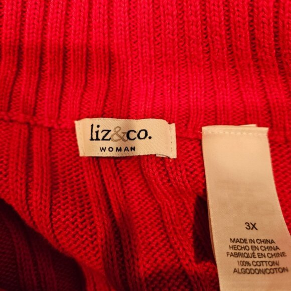 Liz & Co Women's 3X Bold Red Cable Knit Quarter-Zip Sweater Cotton Ribbed office - Picture 11 of 13